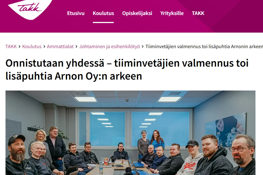 TAKK opiskelijatarina Arnon Oy:n tiimivalmennuksesta.