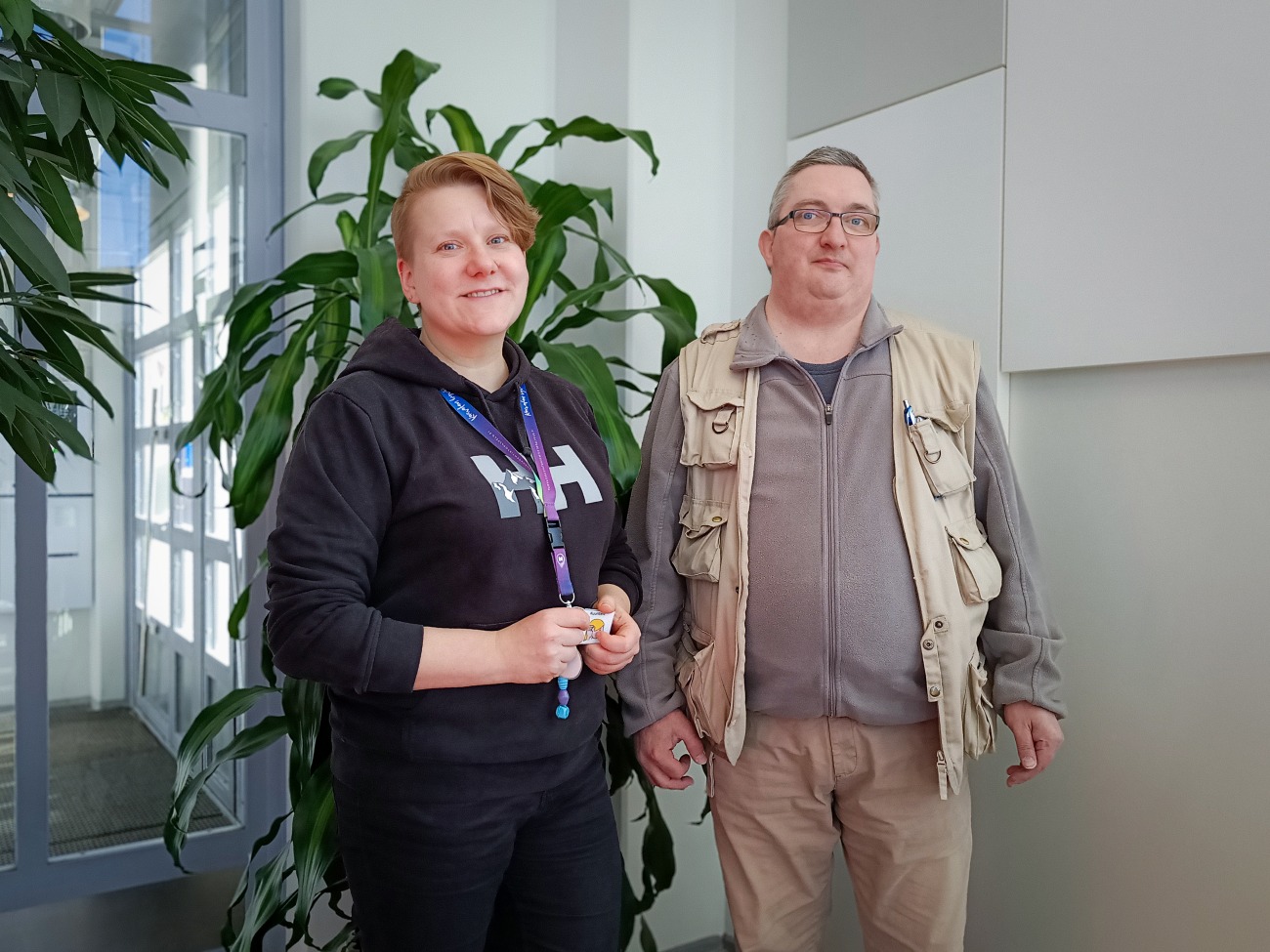 Tampereen Aikuiskoulutuskeskuksen opiskelijat Minna Korppila ja Jussi Oksa.